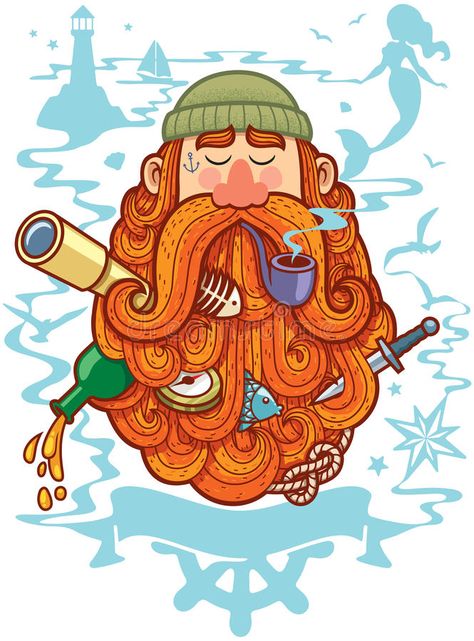 Sailor. Concept illustration for marine life depicting sailor with big beard , #AFF, #illustration, #marine, #Sailor, #Concept, #life #ad Sailor Illustration, Beard Illustration, Big Beard, Mermaid Illustration, A Level Art Sketchbook, Naive Illustration, Sculptures Céramiques, Concept Illustration, Vintage Nautical