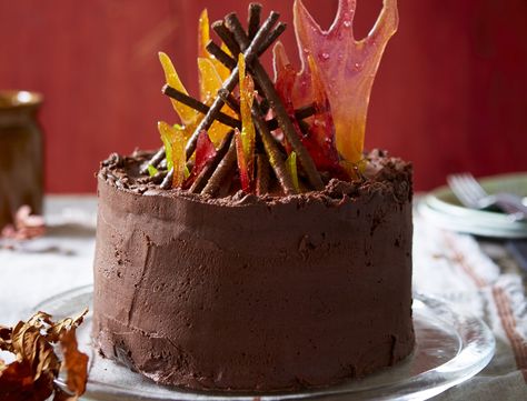 Bonfire Cake | Dessert Recipes | GoodtoKnow Bonfire Night Cake, Bonfire Cake, Bonfire Night Food, Fireworks Cake, Boiled Sweets, Dessert Cake Recipes, Bonfire Night, Cake Pictures, Halloween Cakes