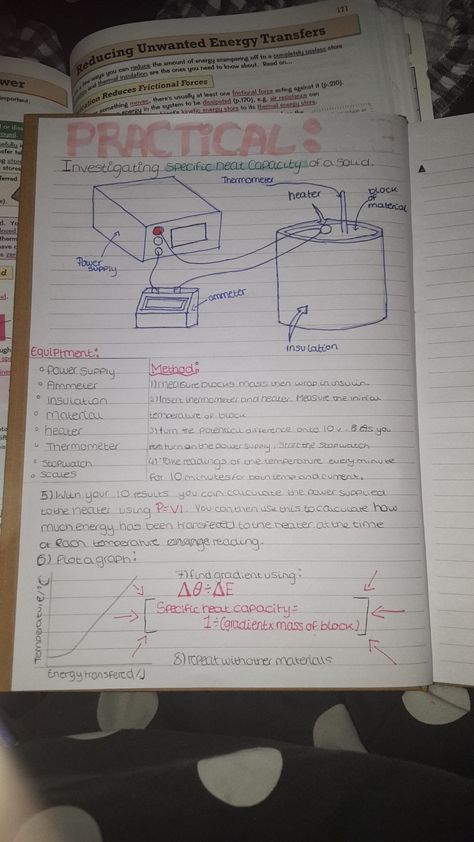 The specific heat capacity required practical for GCSE combined science and physics Specific Heat Capacity Physics, Chemistry Practical Notes, Gcse Tips, Specific Heat Capacity, Gcse Physics Revision, Gcse Notes, Chemistry Practical, Gcse Science Revision, Physics Topics