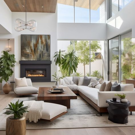 A Lot Of Windows In Living Room, Cute Modern Living Room Ideas, California Modern Living Room, Cozy Living Room Furniture, Unique Bedroom Design, Luxe Bedroom, Living Room Partition, Minimalist Interior Design, Livingroom Layout