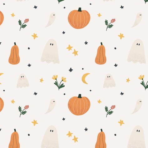 Autumn Pattern Design, Cute Pumpkin Art, Autumn Pattern Illustration, Pumpkin Patterns Free Printable, Halloween Illustration Art, Autumn Halloween Aesthetic, Cute Ghost Wallpaper, October Illustration, Stuffed Pumpkin