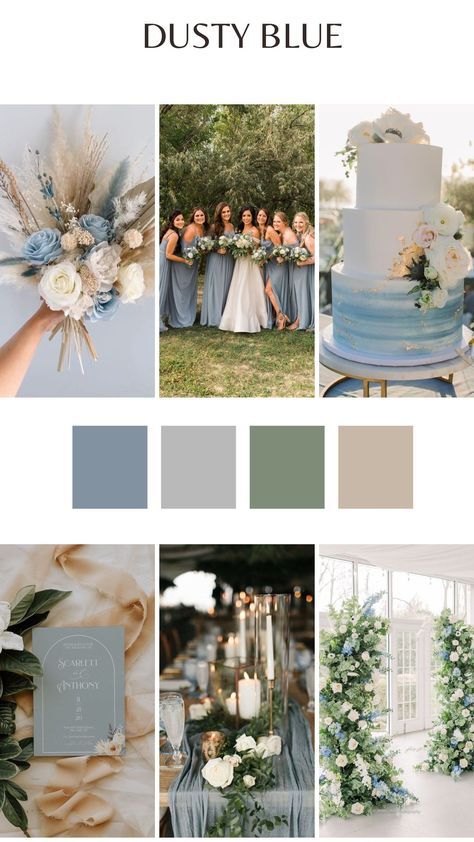 Chic white and navy wedding colors. Dusty Blue Wedding Colour Palettes, Dusty Blue And Khaki Wedding, Dusty Blue Wedding Scheme, Steel Blue Wedding Palette, Dusty Blue Wedding Pallet Color Schemes, Sage Green Dusty Blue Beige Wedding, Summer Wedding Colors Navy Blue, Dusty Blue Country Wedding Theme, Dusty Blue Farmhouse Wedding