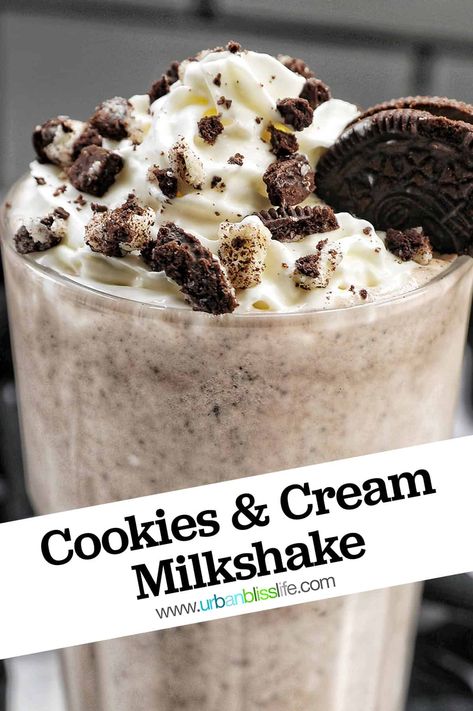 You only need 3 ingredients to make this easy Cookies and Cream Milkshake recipe! Instructions for making it in a Ninja Creami or blender are included. It's the perfect sweet treat! Recipe at UrbanBlissLife.com. Thick Oreo Milkshake Recipe, Creami Deluxe Recipes, Shake Ice Cream, Oreo Milkshake Recipe, Oreos Cookies, Cookies And Cream Milkshake, Cookie Milkshake, Ninja Ice Cream Recipe, Ninja Creamy