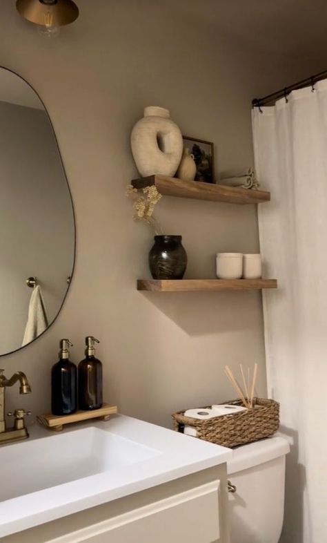 21+ Actually Amazing Guest Bathroom Counter Ideas That Will Elevate Your Decor - From Lemons To Luxury Neutral Apartment Bathroom Decor, Neutral Aesthetic Home Decor Minimalist, Earth Tone Small Bathroom, Small Bathroom Aesthetic Ideas, Nude Bathroom Ideas, Bathroom Aesthetic Minimalist, Lisbon Bathroom, Bathroom Neutral Decor, Warm Neutral Bathroom Ideas