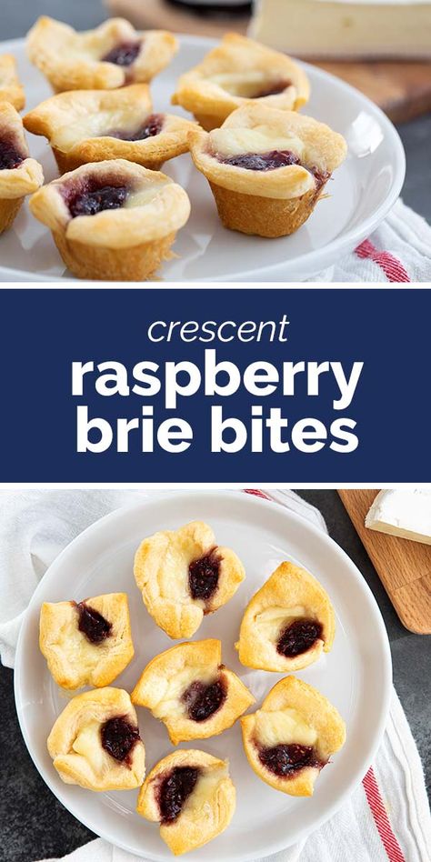 You only need three ingredients for these super easy Crescent Raspberry Brie Bites. The perfect party appetizer, you’ll have these on the table in no time at all. #appetizer #crescentrolls #raspberry #brie Raspberry Brie, Crescent Bake, Brie Bites, Mini Muffin Pan, Recipes Appetizers And Snacks, Party Appetizer, Baked Brie, Finger Food Appetizers, Easy Appetizer Recipes