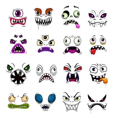 Monster face funny emoticons cartoon . h... | Premium Vector #Freepik #vector #monster #monster-face #demon #cartoon-monster Zombie Demon, Cartoon Mouths, Halloween Party Poster, Zombie Face, Scary Eyes, Creepy Faces, Cartoon Eyes Drawing, Eye Illustration, Monster Eyes