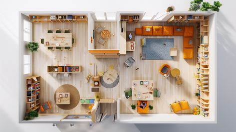 Daycare Layout Emphasizing Reading and Sensory Areas Nap Room Daycare, Daycare Center Layout, In Home Daycare Ideas Small Spaces, Daycare Floor Plans, Preschool Room Layout, Daycare Center Ideas, In Home Daycare Ideas, Daycare Layout, Preschool Classroom Layout