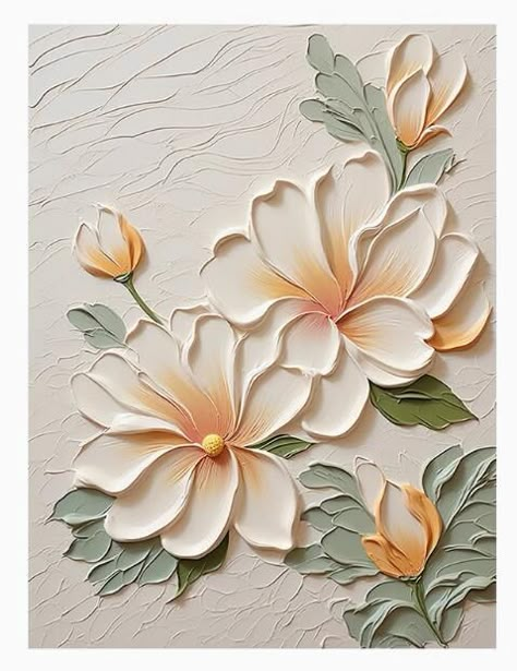 Plaster Of Paris Canvas Art Diy, 3d Flower Painting On Canvas, Putty Art On Canvas, Wall Putty Texture Design, Textured Art Ideas, Drywall Art, Mural Art Design, Sculpture Art Projects, Gold Art Painting