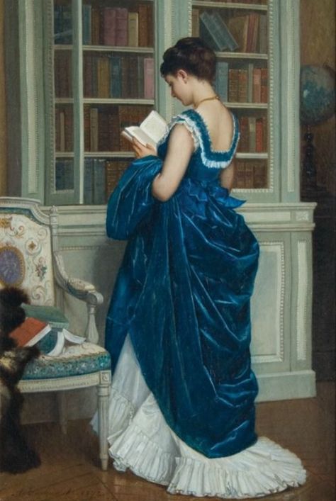 Auguste Toulmouche, Blue Academia, Istoria Artei, Victorian Paintings, Reading Art, Victorian Women, Woman Reading, Old Paintings, Historical Art