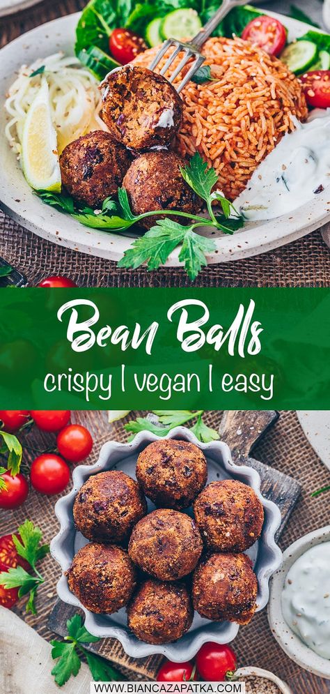 Bean Balls Vegan, Black Bean Meatballs Vegan, Plant Based Meatball Recipes, Vegan Greek Meatballs, White Bean Meatballs, Vegan Rice Balls Recipe, Vegan Rice Balls, Lentil Meatballs Vegan, Best Vegan Meatballs