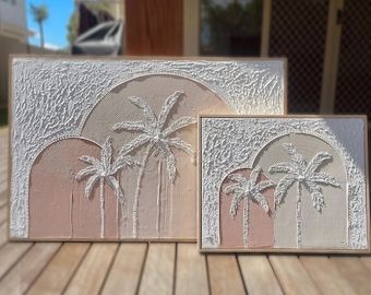 Textured Canvas Art Palm Tree, Textured Palm Tree Art, Mediterranean Paintings, Palm Tree Art, Painting Unique, Plaster Wall Art, Textured Canvas Art, Art Texture, Painting Inspo