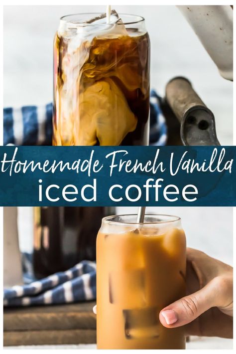 French Vanilla Iced Coffee with Homemade Vanilla Syrup is the ultimate delicious drink to kick start any day or week. We are all busy and on the go, and having the right amount of creamy caffeine made to order is the perfect solution for going all day every day. French Vanilla Iced Coffee Recipe, French Vanilla Iced Coffee, Homemade Vanilla Syrup, Vanilla Iced Coffee Recipe, Healthy Iced Coffee, French Vanilla Syrup, Vanilla Iced Coffee, French Vanilla Creamer, Iced Coffee Protein Shake