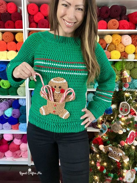 Crochet Christmas Ugly Sweater - Repeat Crafter Me Christmas Hat Crochet Free Pattern, Crochet Christmas Sweaters, Ugly Sweater Crochet, Crochet Christmas Vest, Crochet Christmas Sweater, Christmas Sweater Diy, Ugly Christmas Sweater Pattern, Pool Shoot, Baby Jackets