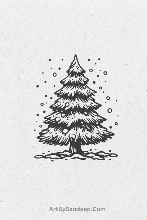 Looking for Christmas tree drawing inspiration? Explore our collection of 75+ ideas that will make your holiday art stand out! Christmas Tree Drawing Realistic, Half Christmas Tree Drawing, Line Drawing Christmas Tree, Snow On Trees Drawing, Snowy Tree Drawing, Christmas Tree Drawing Easy, Christmas Tree Sketch, Tree Drawing Simple, Christmas Tree Drawing