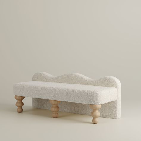 Preorder now. This item will be available to ship in Early to mid December 2024. Please note that due to shipping and supply change volatility, these dates are estimates and are subject to change. Introducing the Celine Bench, designed with a uniquely shaped scalloped back and solid oak hand-turned legs that complement its elegant curves. Perfectly sized as an end-of-bed bench or for additional seating in a living room or hallway, this bench adds both style and functionality to any space. Availa Rowhouse Renovation, End Bed Bench, Bench Banquette, Bed End Bench, Fun Beauty Products, Gossip Bench, Bed Legs, End Of Bed Bench, Sofa Bench