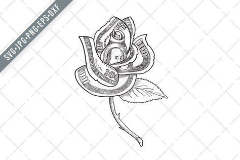 Croquis, Petals Drawing, Dollar Rose, Flower Money, Black And White Svg, Drawing Rose, Money Rose, Dollar Note, Sketch Style