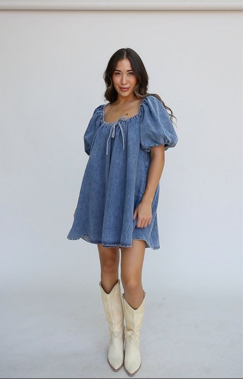 Say hello to this dreamy denim babydoll dress!! She has everything you could dream of… pockets, elastic neckline, lined, high quality denim, and the cutest fit!! Model is 5’7 wearing a size S!