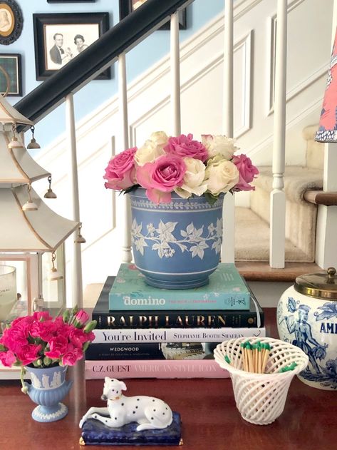 Blue Jasperware Vase ~ Mary Wald's Place - the pink clutch ...: Six Things I Got + Loved Vol. 2 Wedgewood China, Grandmillenial Style, Wedgwood Pottery, Blue White Decor, Pink Clutch, Granny Chic, Elegant Interiors, Spring Home Decor, Colonial Style