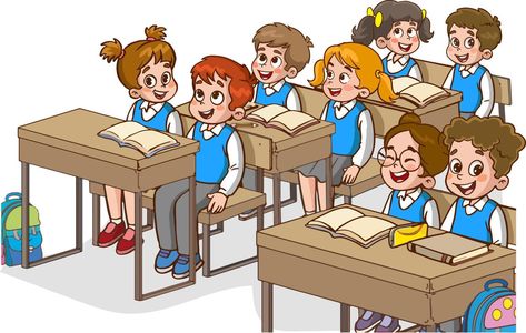 Illustration with kids and teacher in a classroom. Education illustration. Vector interior. Teacher with pupils in a classroom. Primary school kids. Children listen to teacher. Art Teacher Illustration, Students Clipart, Classroom Illustration, Teachers Illustration, Student Clipart, Education Illustration, Student Images, Classroom Clipart, Student Cartoon