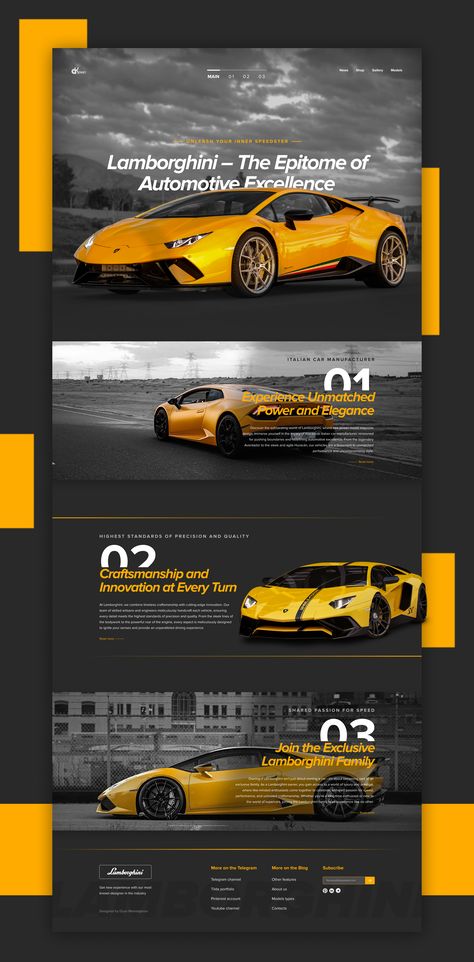 web landing page (lamborghini) Lamborghini Graphic Design, Automotive Graphic Design, Car Landing Page, Automobile Website, Web Sport, Automotive Website, Web Landing Page, Luxury Things, Website Layouts