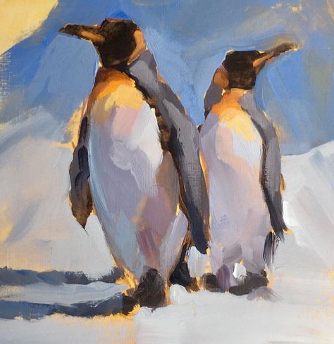 Penguin Painting Acrylic, Penguin Paintings, Penguins Painting, Artist Practice, Penguin Painting, Acrylic Drawing, Wildlife Painting, Penguin Drawing, Tone Art