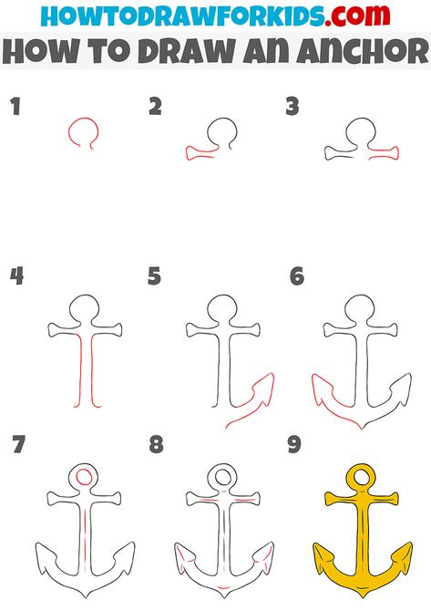 How To Draw An Anchor Step By Step, How To Draw Anchor, How To Draw An Anchor, Anchor Drawing Simple, Nautical Drawing, Diy Anchor, Art Steps, Anchor Painting, Anchor Drawings