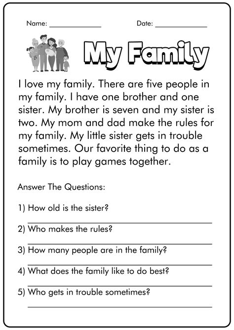 3rd Grade Reading Comprehension Worksheets, Free Reading Comprehension Worksheets, 2nd Grade Reading Comprehension, First Grade Reading Comprehension, Materi Bahasa Inggris, Reading Comprehension For Kids, Math Board, Family Worksheet, Fluency Passages