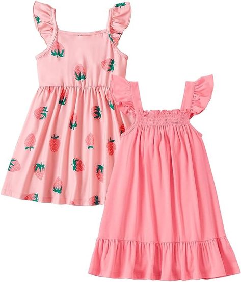 Amazon.com: PATPAT 2 Pack Toddler Girls Ruffle Sleeve A-line Dresses Baby Girl Summer Casual Multi-Pack Sundress, Pink Strawberry, 8-9 Years: Clothing, Shoes & Jewelry Toddler Summer Dresses, Toddler Girl Dresses Summer, Toddler Dresses, Dresses Baby, Pink Strawberry, Girl Toddler, Girls Dresses Summer, Toddler Girl Dresses