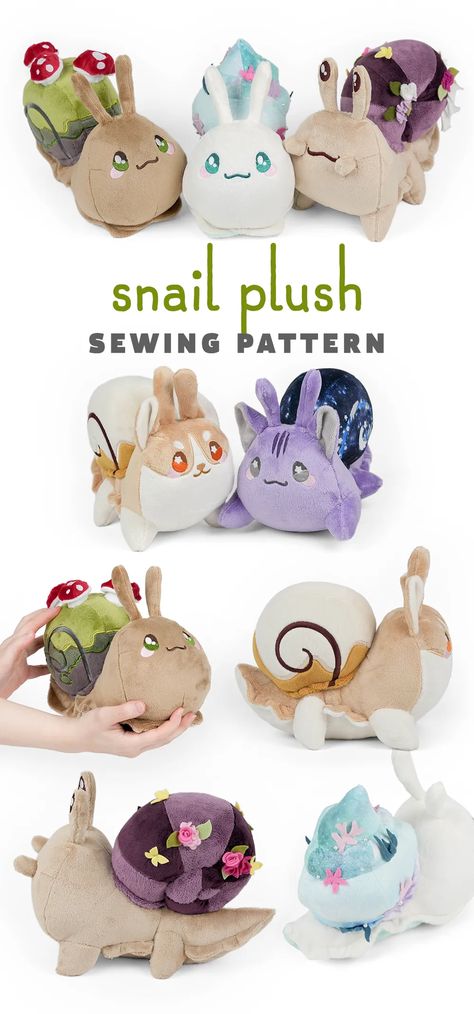 Snail Plush, Plushies Diy, Crochet Snail, Diy Plush Toys, Cute Sewing Projects, Animal Sewing Patterns, Plushie Patterns, Sewing Stuffed Animals, Cute Ideas