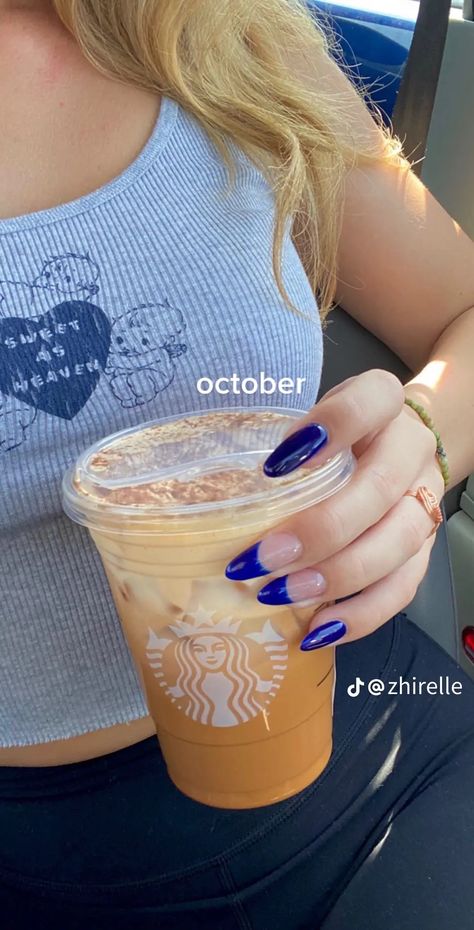 Nails Pics, Nail Story, Euphoria Nails, Nails Aesthetic, Aesthetic Coffee, Heaven Sent, Coffee Latte, Poses For Pictures, Blue Nails