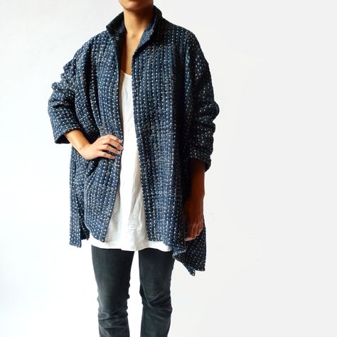 Boro Jacket, Sashiko Jacket, Quilted Clothing, Natural Indigo Dye, Indigo Color, Kantha Jacket, Quilt Jacket, Coat Patterns, Indigo Dye