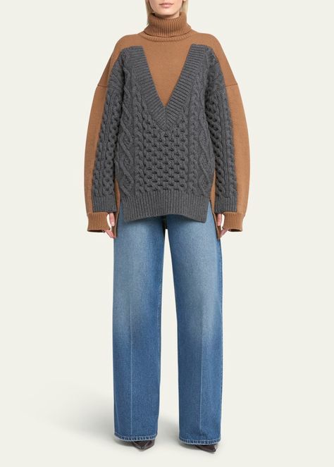 Stella McCartney Colorblock Oversized Wool Cable Turtleneck Sweater - Bergdorf Goodman Cable Turtleneck Sweater, Oversize Pullover, Oversized Pullover, Bergdorf Goodman, Top Designers, Turtleneck Sweater, Stella Mccartney, Color Blocking, Tops Designs