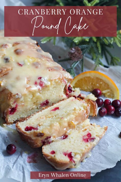 Celebrate the holidays with this Cranberry Orange Pound Cake! Bursting with juicy cranberries, fresh orange zest, and a sweet citrus glaze, it's the perfect festive treat. Easy to make and irresistibly moist, this cake is a must for Christmas or any seasonal gathering. Pin it now! Orange Cranberry Pound Cake, Cranberry Orange Desserts, Cranberry Pound Cake Recipe, Cranberry Pound Cake, Cranberry Orange Pound Cake, Orange Pound Cake Recipe, Orange Recipes Dessert, Pond Cake, Citrus Glaze