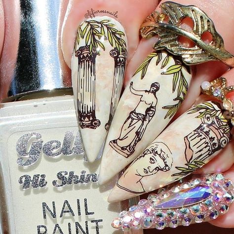 Greek Images, Steel Nail Art, Witch Nails, Witchy Nails, Sculptured Nails, Nail Art Stamping, Nail Stamper, Nail Art Stamping Plates, Finger Nail Art