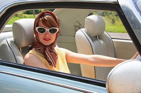 https://flic.kr/p/75ZKHa | The Cherry Closet vintage website styling. Scarf Aesthetic, Car Outfit, Head Scarf Styles, How To Wear Scarves, Look Vintage, Mirrored Sunglasses Women, Audrey Hepburn, Scarf Hairstyles, Square Scarf