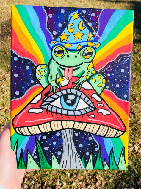 Painting Trippy, Frog Wizard, Beginners Watercolor, What To Paint, Kitty Painting, Painting On Canvas For Beginners, Canvas Flowers, Arte Doodle, Trippy Drawings