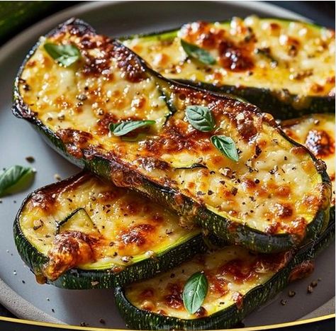 Cheesy Garlic Zucchini Steaks - Easy Family Recipes Zucchini Steaks, Zucchini Dinner Recipes, Garlic Zucchini, Zucchini Side Dishes, Easy Zucchini Recipes, Garlic Steak, Easy Family Recipes, Roast Zucchini, Cheesy Zucchini