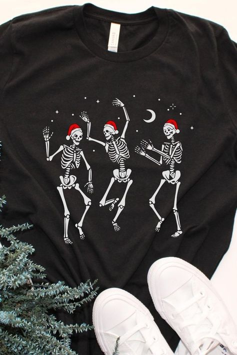 Spooky Christmas Sweater, Skeleton Christmas Shirt, Scary Christmas Sweater, Alternative Skull Print T-shirt For Halloween, Christmas Black Graphic Tee T-shirt, Goth Christmas, Spooky Christmas, Bear Shop, Alternative Gifts