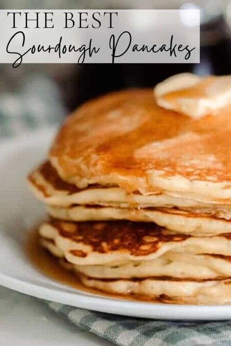 These fluffy sourdough pancakes are super simple to whip up with just a few basic ingredients. Light and fluffy with a little bit of crispiness, it is easy to see why this recipe is our favorite. Add toppings like blueberries or chocolate chips to make an extra special weekend morning treat. #farmbouseonboone #sourdoughpancakes #pancakes #sourdough Sourdough Pankaces, Pancakes Sourdough, Sourdough Starter Pancakes, Sourdough English Muffin Recipe, Sourdough Pancakes Recipe, Farmhouse On Boone, Recipe Using Sourdough Starter, Sourdough English Muffins, Sourdough Pancakes