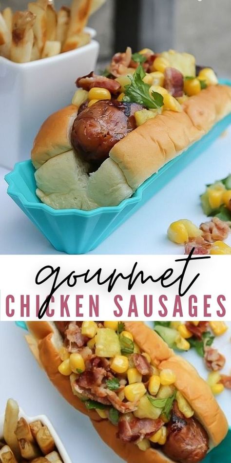 Chicken Sausage Hot Dog, Sausage Topping Ideas, Grilled Chicken Sausage Recipes, Summer Sausage Meal Ideas, Sausage Sandwich Recipes, Western Recipes, Nashville Chicken, Gourmet Sausage, Chicken Sausage Recipes