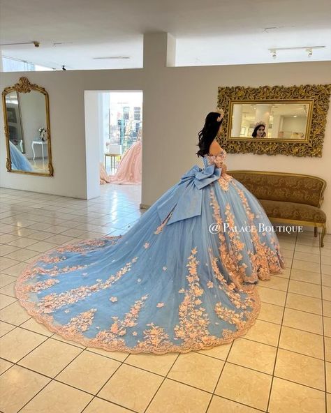 Baby Blue Quinceanera Dresses, Blue Quince Dress, Light Blue Quinceanera Dresses, Baby Blue Quinceanera, Quince Dresses Blue, Xv Dresses, Quinceanera Themes Dresses, Dresses Art, Sweet Sixteen Dresses