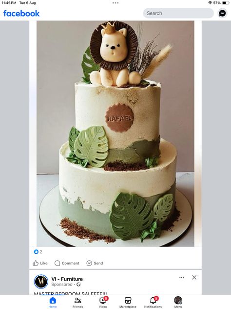 Cake With Lion, Easy Safari Cake, Wild One Birthday Cake Ideas, Simple Jungle Cake, Lion Cake Birthday, Safari Cake Birthday, Simple Jungle Theme Cake, Simple Safari Cake, Tort Safari