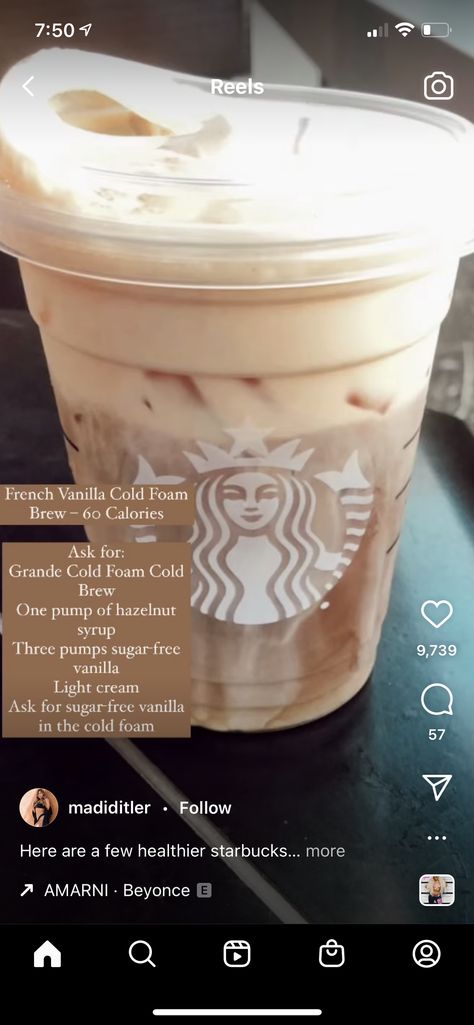 Sugar Free Starbucks Drinks, Vanilla Cold Foam, Low Cal Drinks, Low Calorie Starbucks Drinks, Healthy Coffee Drinks, Low Carb Starbucks Drinks, Low Carb Starbucks, Nespresso Recipes, Cold Starbucks Drinks