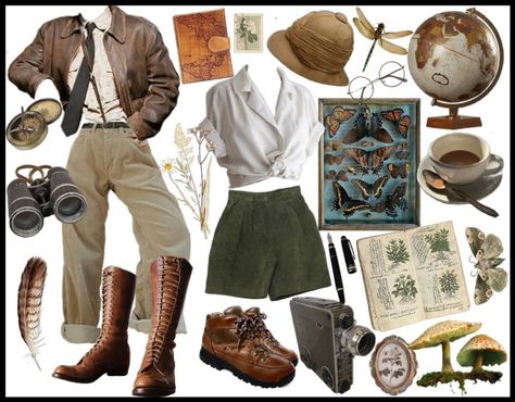 Vintage Adventurer Outfit, Traveler Aesthetic Outfits, Adventure Pulp Aesthetic Outfit, Vintage Explorer Outfit, Adventure Core Aesthetic Outfits, Explorer Aesthetic Outfit, Safari Adventure Outfit, Adventure Core Outfits, Rainforest Outfit