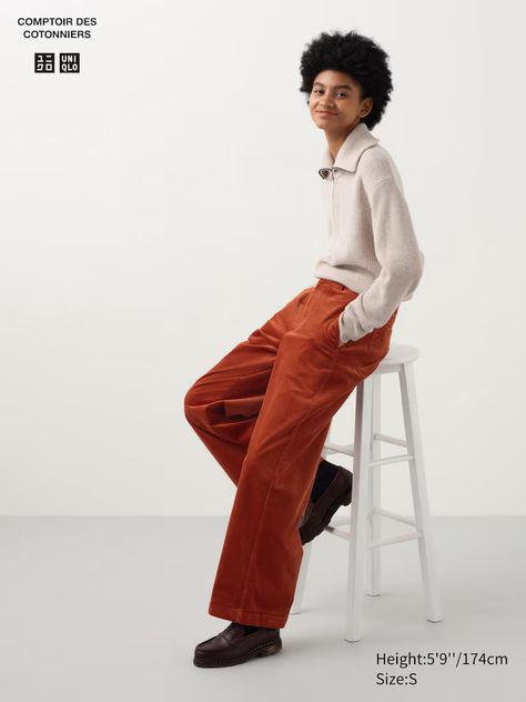 UNIQLO and COMPTOIR DES COTONNIERS Collection - UNIQLO US Cord Hose, Wide Trousers, Uniqlo Women, Pantalon Large, Autumn Cozy, Wide Pants, Casual Trousers, Look Casual, Casual Look