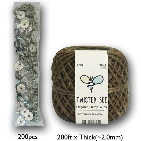 Amazon.com: 100% Organic Hemp Candle Wick + Wick Sustainer Tabs | Twisted Bee… Hemp Candle, Candle Wick, Organic Candles, Amazon Art, Sewing Stores, Candle Making, Gift Set, Wicked, Bee