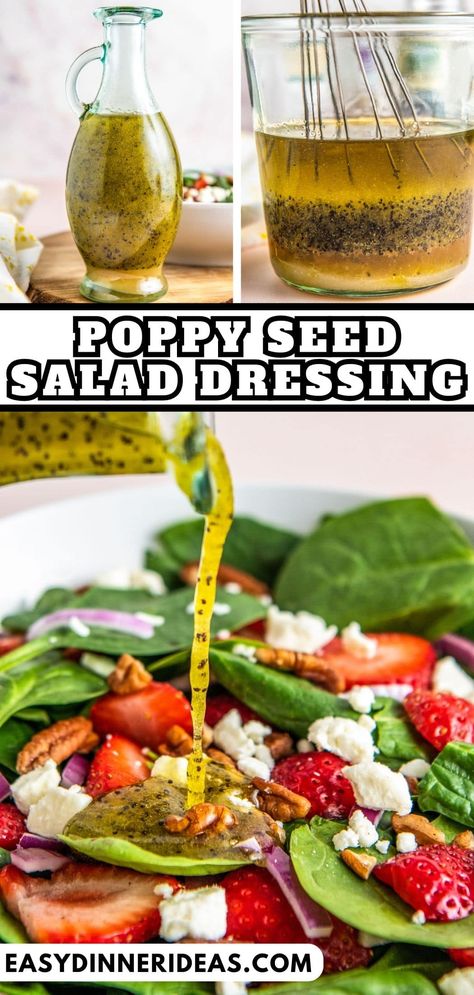 Poppy seed dressing is made with tangy apple cider vinegar, ground mustard, crunchy poppy seeds, and more! Perfect for your favorite salad. Poppy Seed Vinaigrette Dressing Recipe, Poppyseed Vinaigrette Dressing, Healthy Poppyseed Dressing, Poppy Seed Salad Dressing, Poppy Seed Dressing Recipe, Poppyseed Dressing Recipe, Poppyseed Salad Dressing, Easy Salad Dressing Recipes, Seed Salad