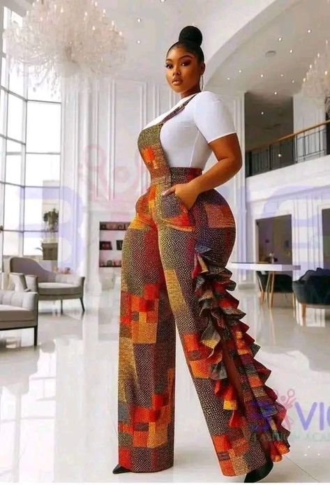 Ankara Pallazo Pants Outfit Ideas, Regina Daniels Ankara Outfits, Ankara Office Wear, Ankara Jumpsuit Styles, Classy Jumpsuit Outfits, Fancy Short Dresses, Classy Short Dresses, Modest Dresses Fashion, African Fabric Dress