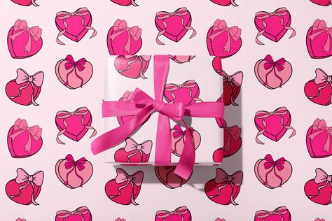 Gift Wrapping Paper Valentine Candy Hearts Bows | Gift Wrap Sheets | Coquette Y2K Cherry | Baby shower, Birthday, Bachelorette | Valentine Fun Bows, Y2k Cherry, White Party Theme, Heart Wrapping Paper, Valentine Candy Hearts, Clay Patterns, Cherry Baby, Daisy Design, Coquette Y2k