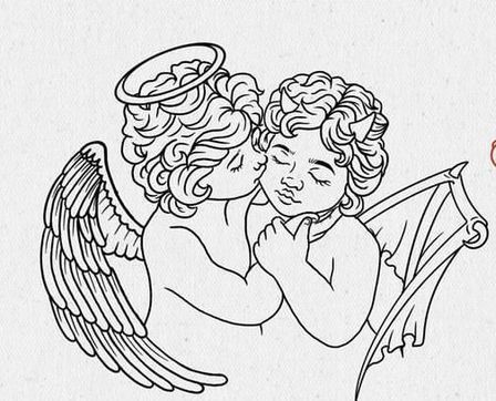 Watercolor Tattoo Ideas, Cupid Tattoo, Two Angels, Pretty Hand Tattoos, Chicano Drawings, Tattoos For Black Skin, Line Art Vector, Pretty Tattoos For Women, Tattoo Stencil Outline